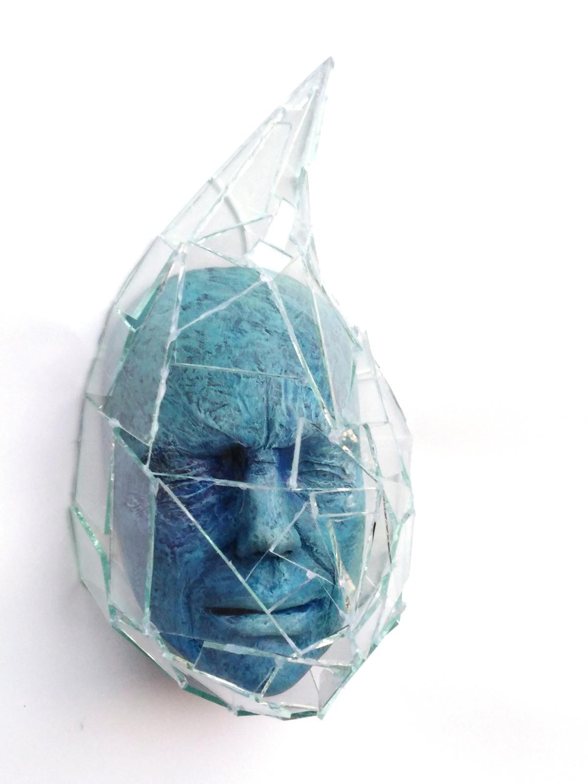 Cried all my tears, 31x17x16cm, patinirana terracotta, staklo, 2021.