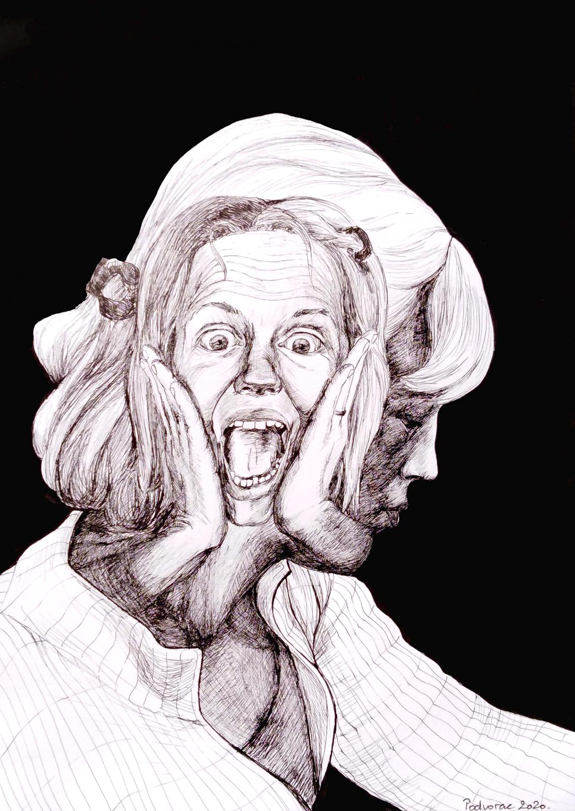 Aaaaaa, What the fuck!, 25 x 35 cm, flomaster, tuš, 2020.